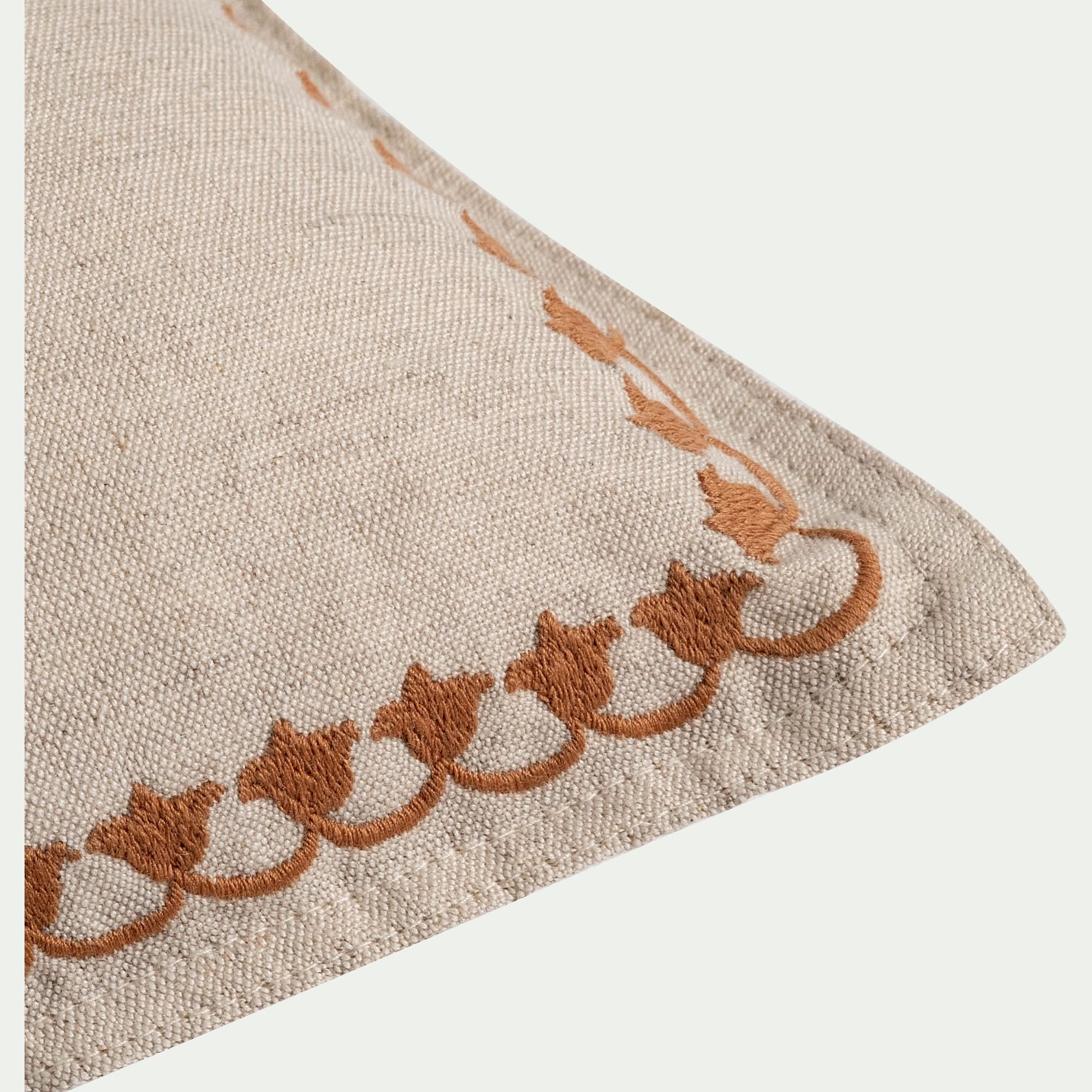 PAINPOL - Coussin brodé en lin et coton 30x50cm - naturel