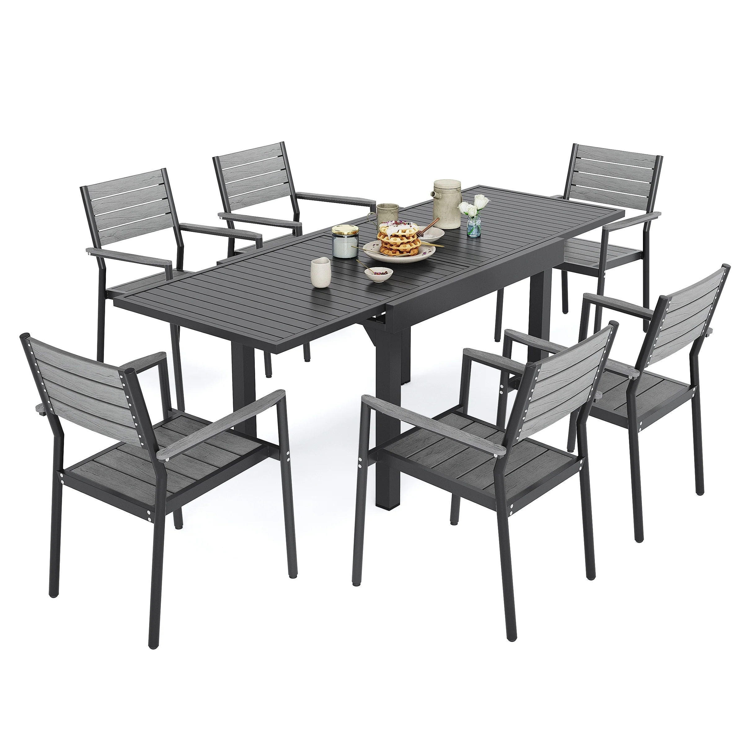 Outdoor 5/7/9 PCS Patio Dining Set, 4/6/8 Dining Chairs, 1 Rectangular Aluminum Expandable Table