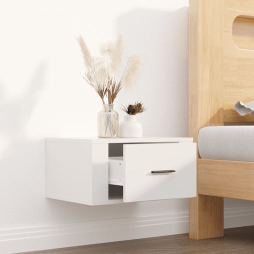 NNEVL Wall-mounted Bedside Cabinet High Gloss White 50x36x25 cm