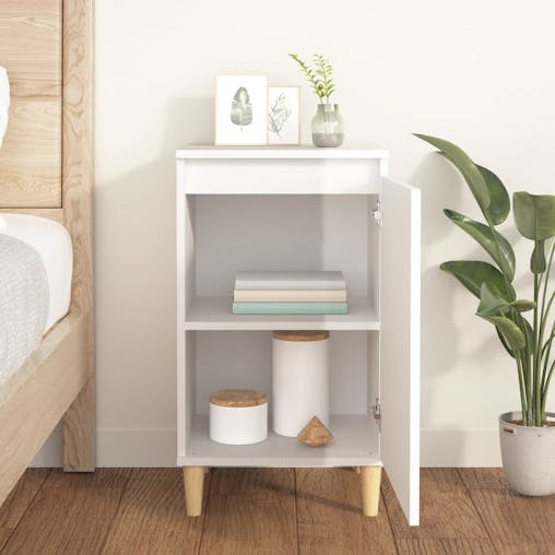 NNEVL Bedside Cabinet High Gloss White 40x35x70 cm Engineered Wood