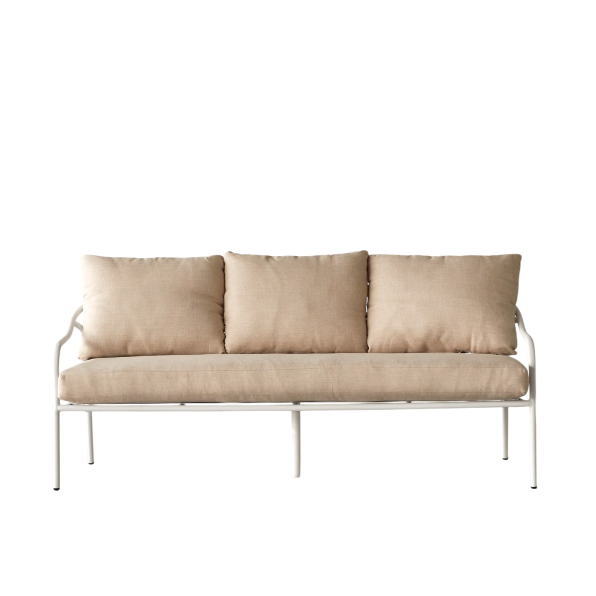 Tikamoon - 3-zits tuinbank in ecrukleurige stof en wit metaal Luca