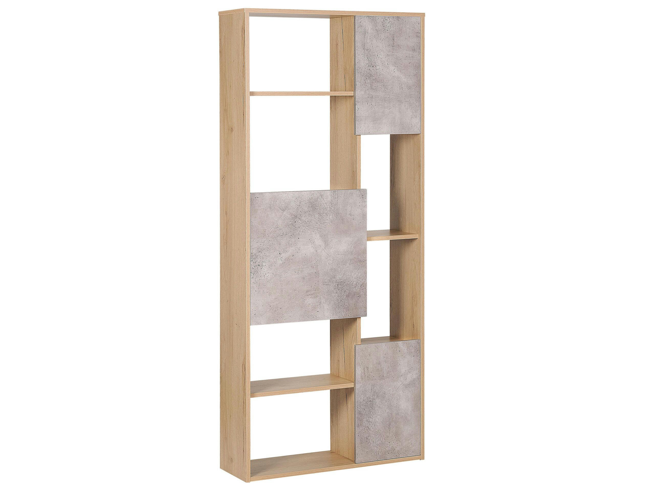 GRADA - Bibliothèque effet bois clair et béton 6 niveaux