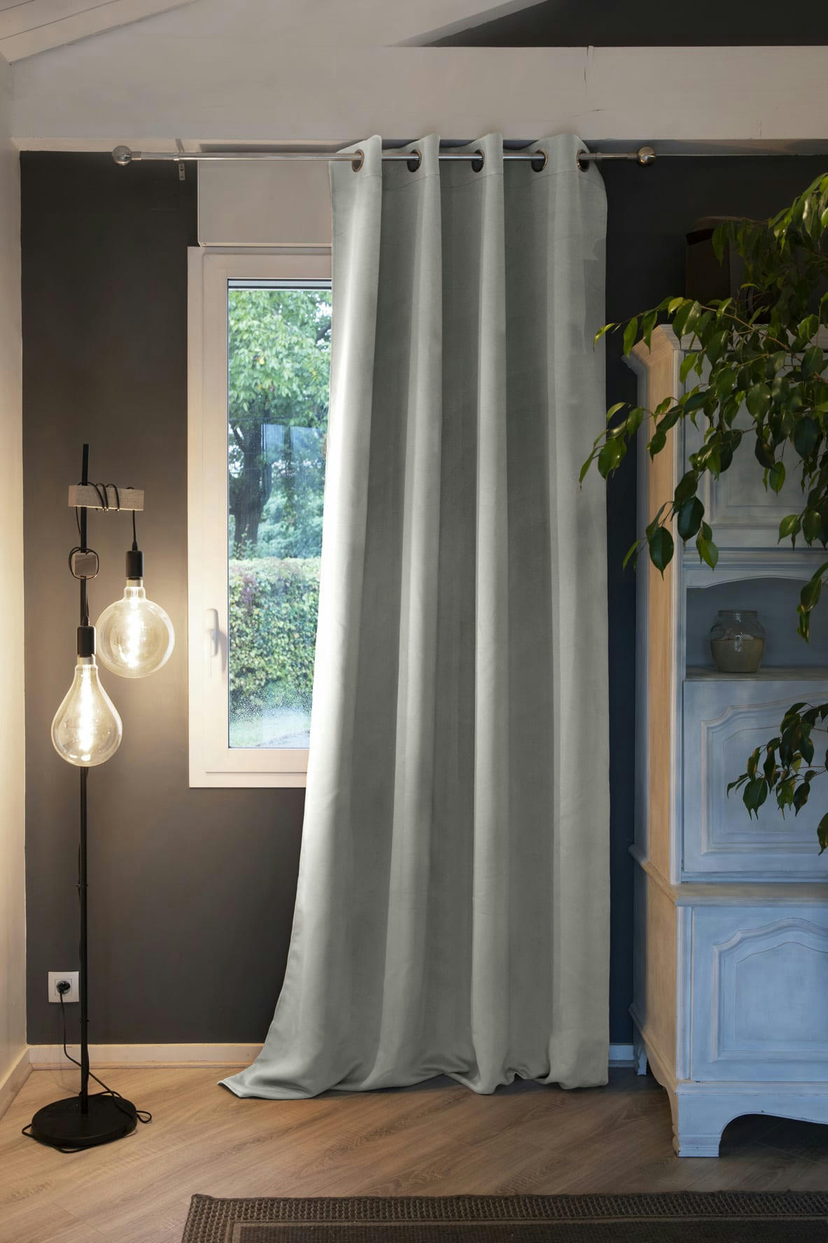 - Rideau occultant polyester gris 140x280 cm
