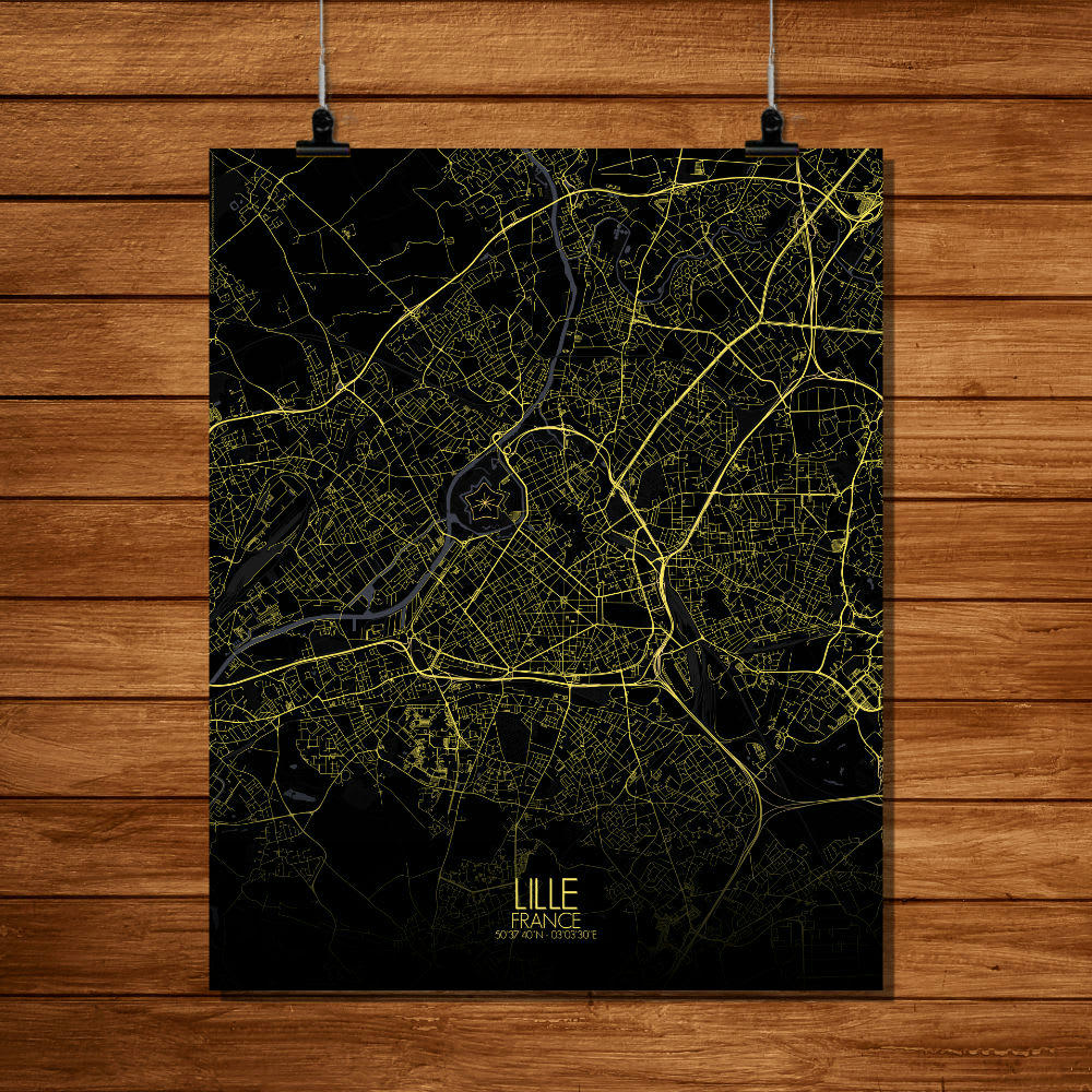 - Affiche Lille Carte Nuit 40x50