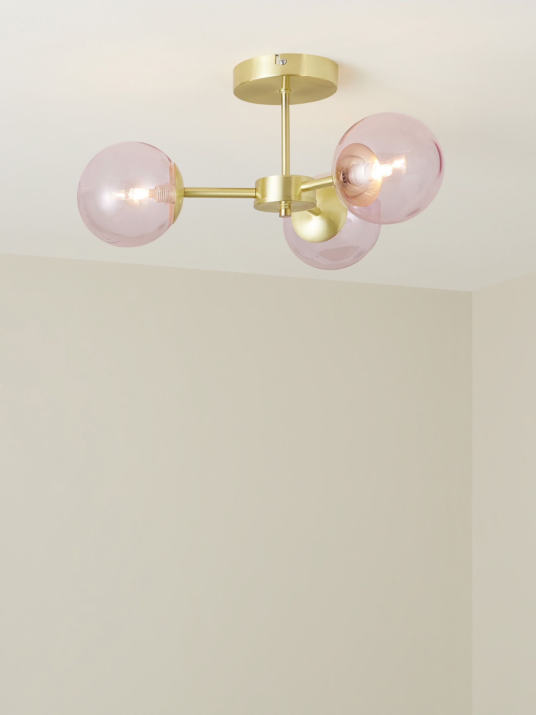 Globe 3 Light Flush Ceiling in Pink