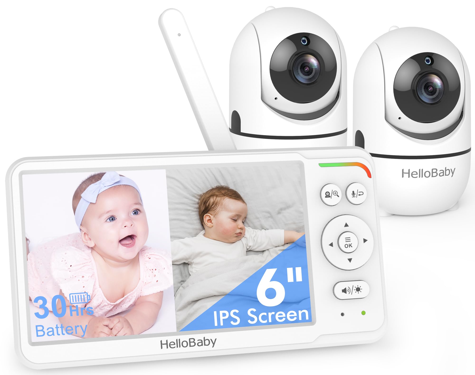 HELLOBABY Baby Monitor with 2 Cameras & 6 Split Screen