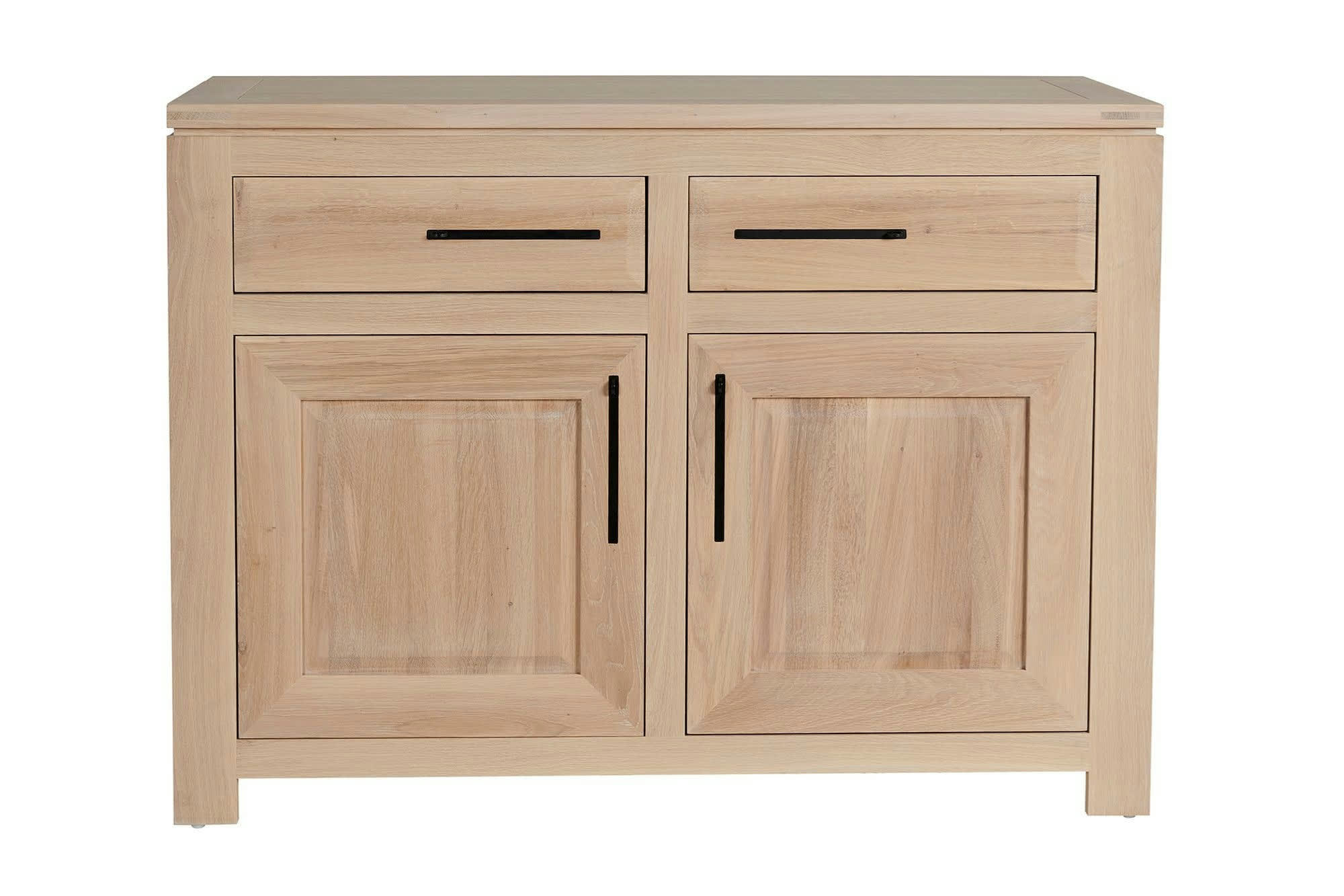 BOSTON - Buffet bas parisien moderne en chêne blanchi 2 portes 2 tiroirs