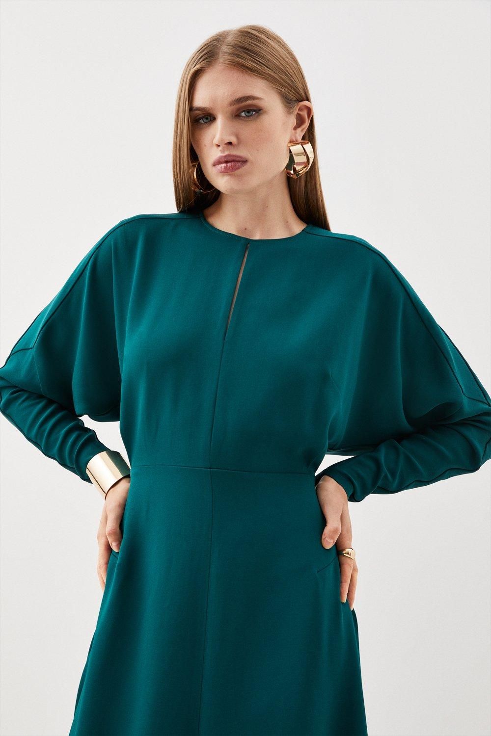 KarenMillen Tall Premium Woven Viscose Crepe Long Sleeve Midi Dress