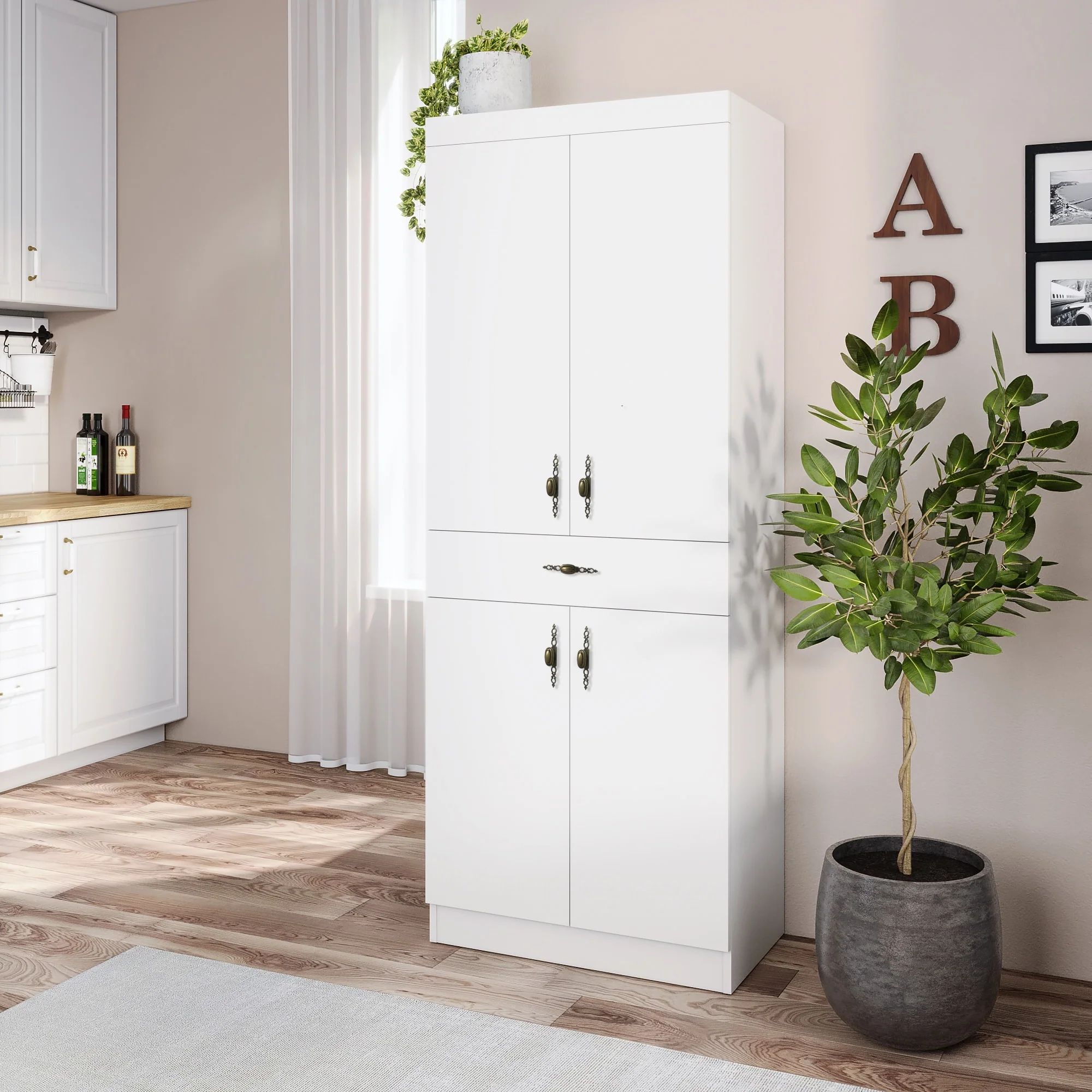 Living Skog Monti Food Pantry Storage Kitchen Cabinet with Adjustable Shelves and Drawer