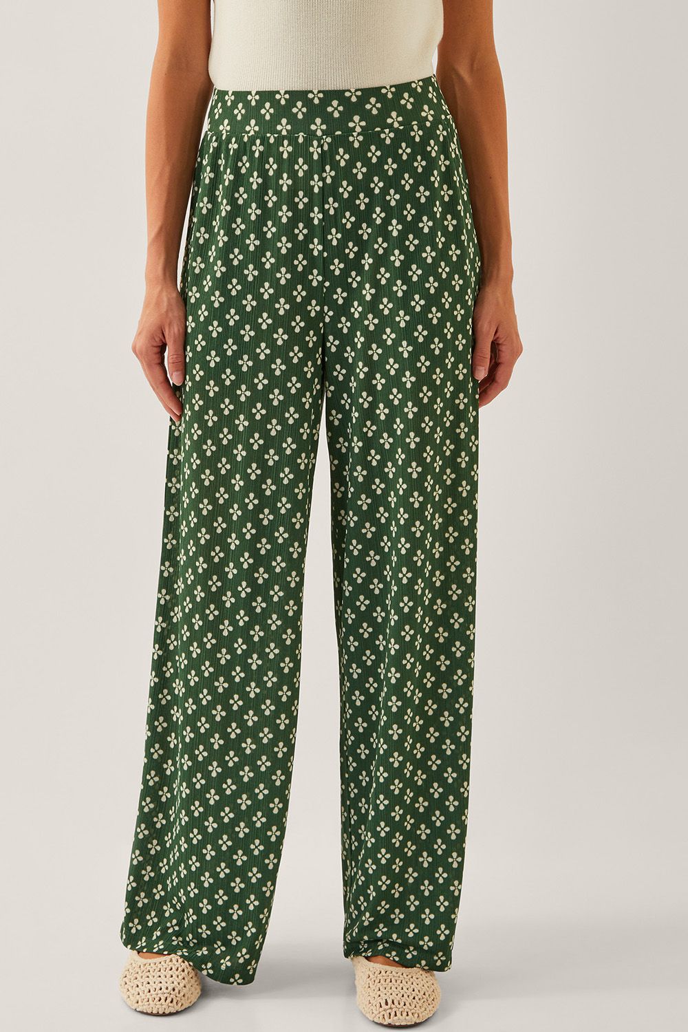 Monsoon Daisey Geometric Wide Leg Trousers Green