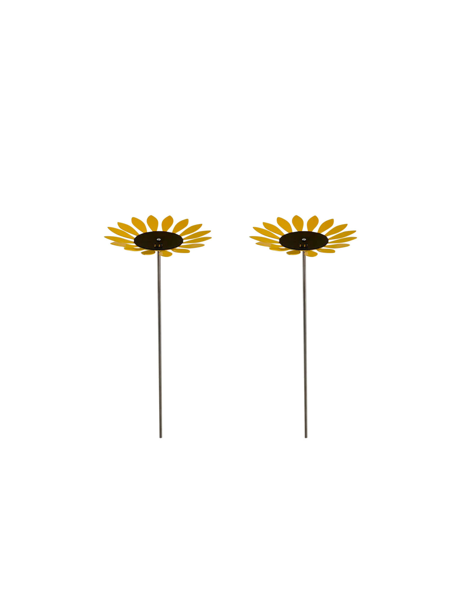 COLLECTION FLEURS & FEUILLES LP DESIGN - Lot 2 tournesols aux pétales articulés en aluminium jaune & noir H 1m