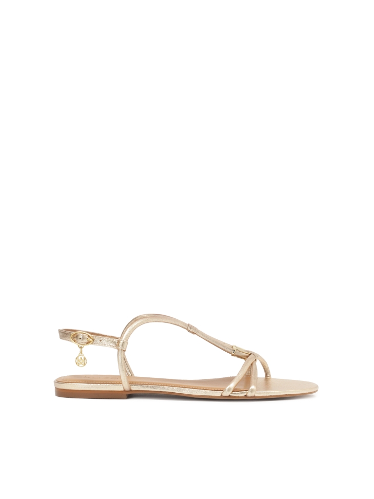 Comfortable gold sandals with metal embellishment