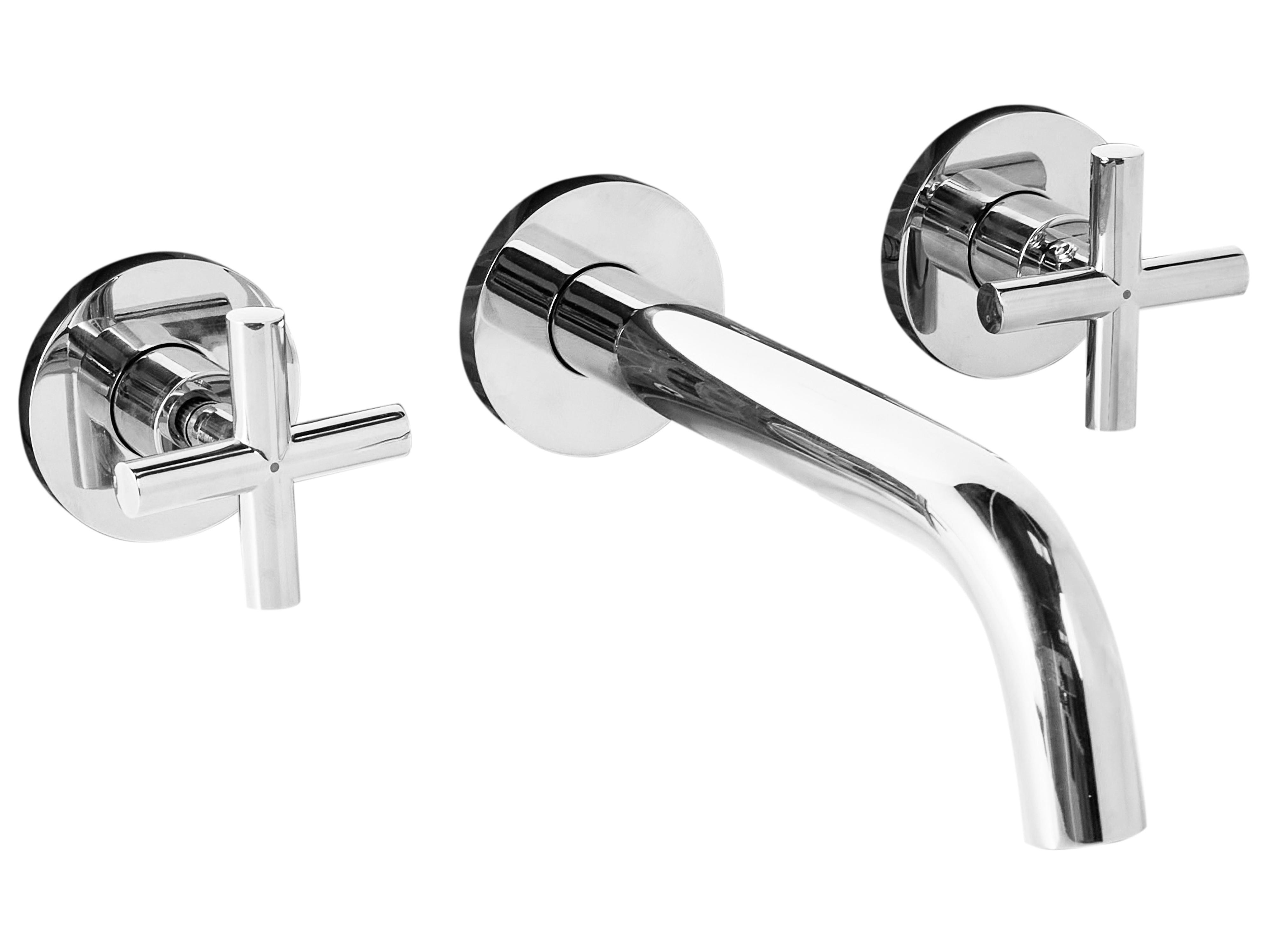Wall Mounted Basin Mixer Tap KAIETEUR Brass Silver