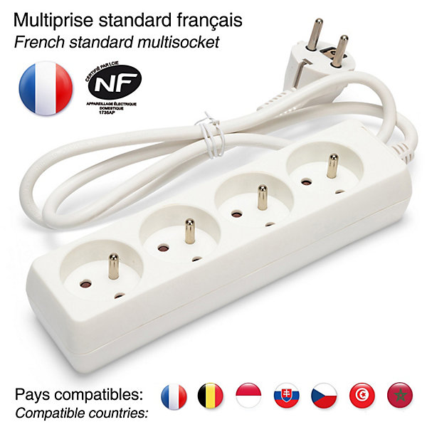 Bloc multiprise 4x16A, 1m H05VV-F3G1.0MM2, CE &NF
