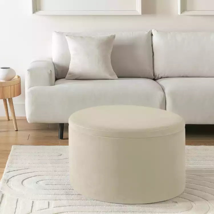 Habitat Large Dex Velvet Storage Footstool - Natural