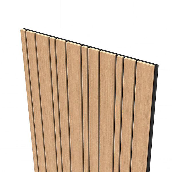 Panneau Boa en MDF fond noir, tasseaux décor chêne Saragosse L. 280 x l 60 cm, ép. 2,1 cm