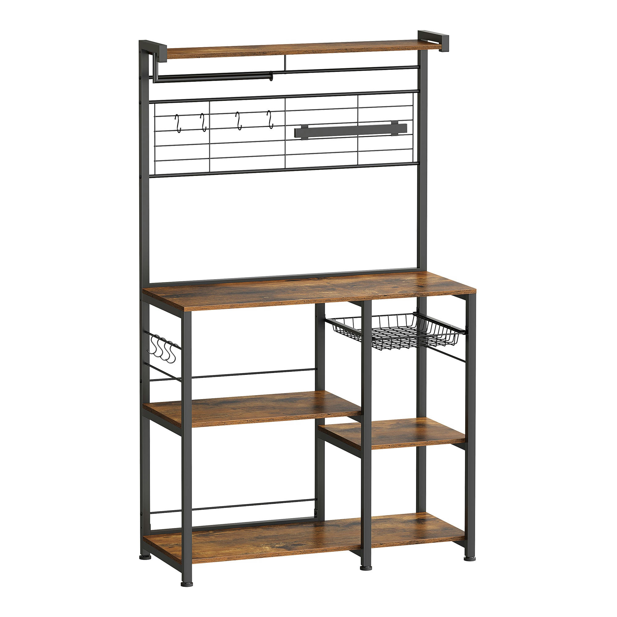 - Étagère de cuisine 12 crochets effet bois marron rustique et noir