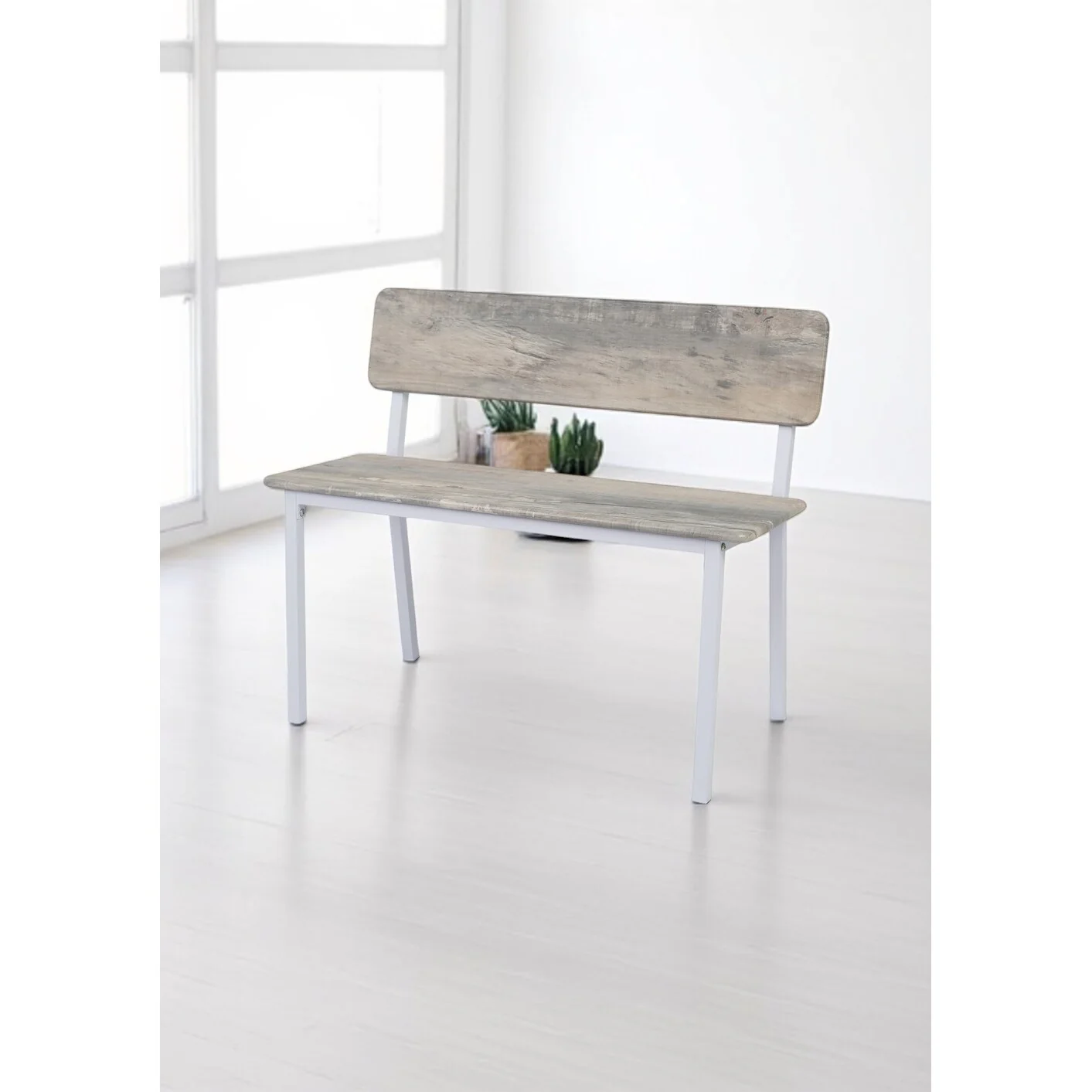 4-Piece Dining Table Set with Bench and 2 Chairs, Compact Rectangular Kitchen Table Set for Small Spaces, MDF & Metal Frame