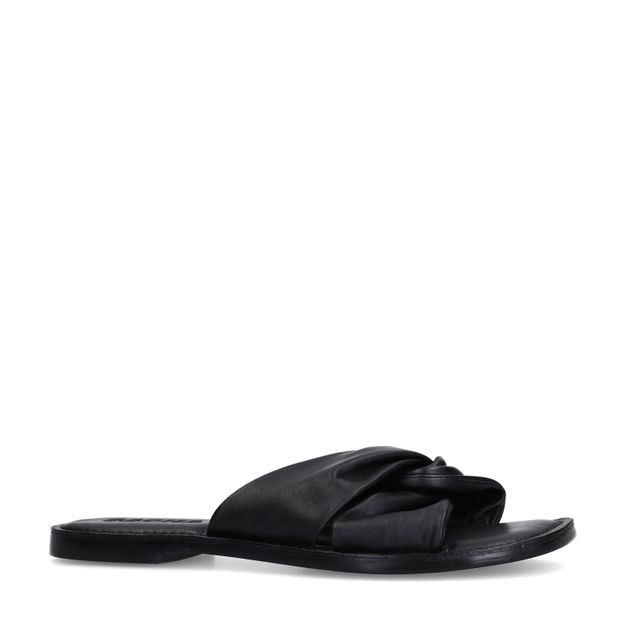 Zwarte leren slippers met knoop detail