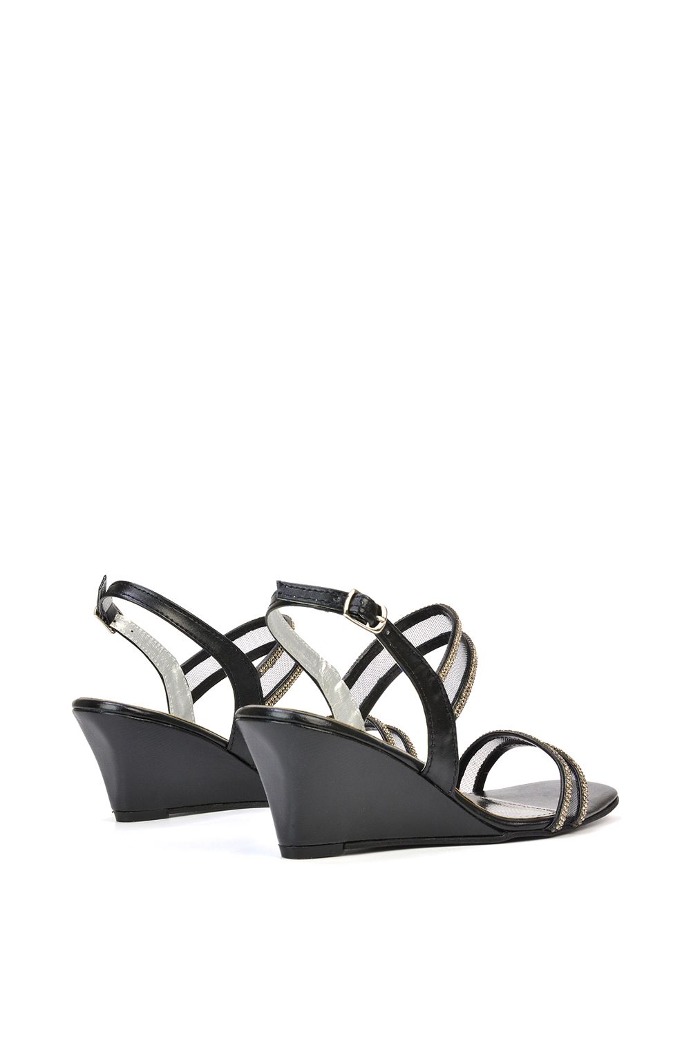 XY London Lacey' Strappy Diamante Mesh Square Toe Mid Heel Wedge Sandals