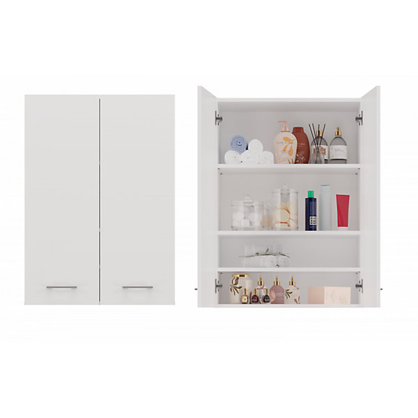 NELLIO - Armoire de toilette murale à suspendre - 64x30x90 cm - BLANC