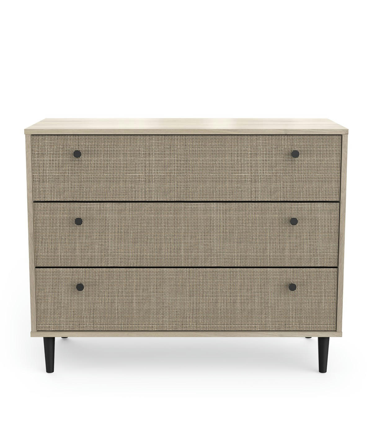 SAÏGU - Commode 3 tiroirs décor chêne kronberg, impression rotin