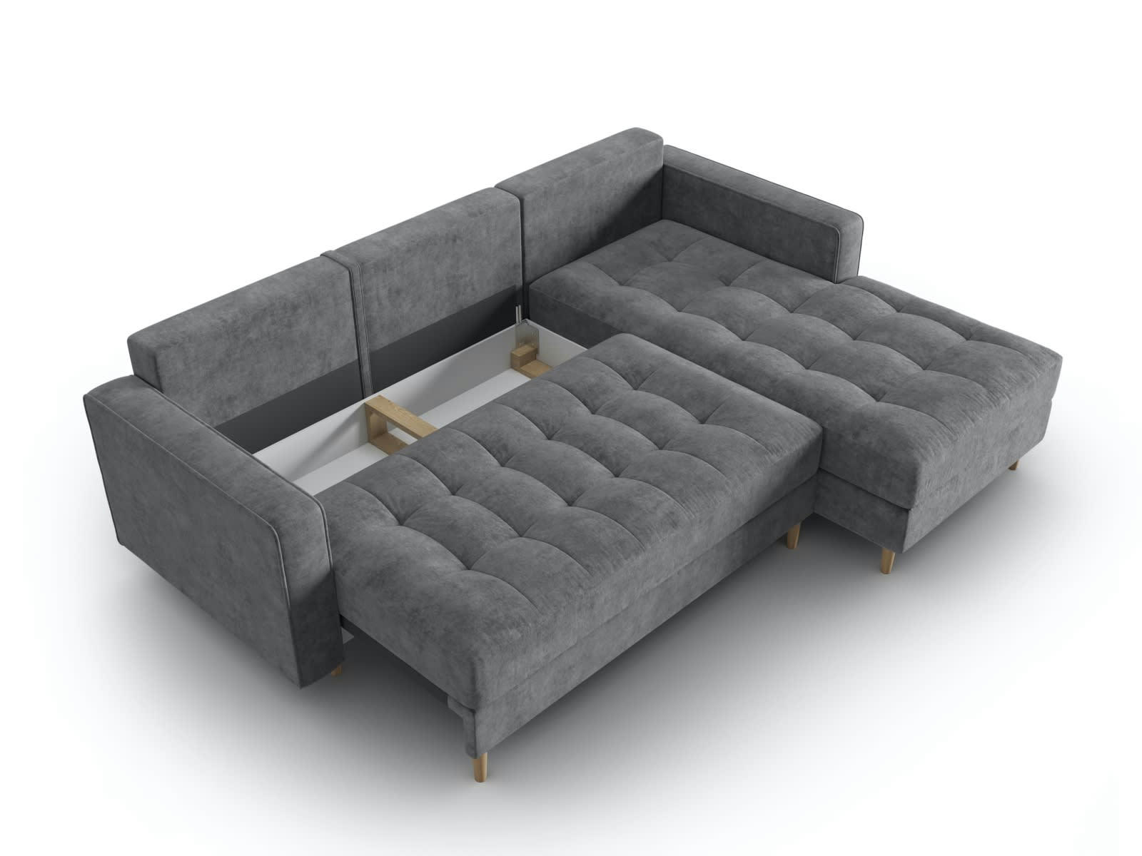 GOBI - Canapé d'angle 5 places en tissu structuré gris