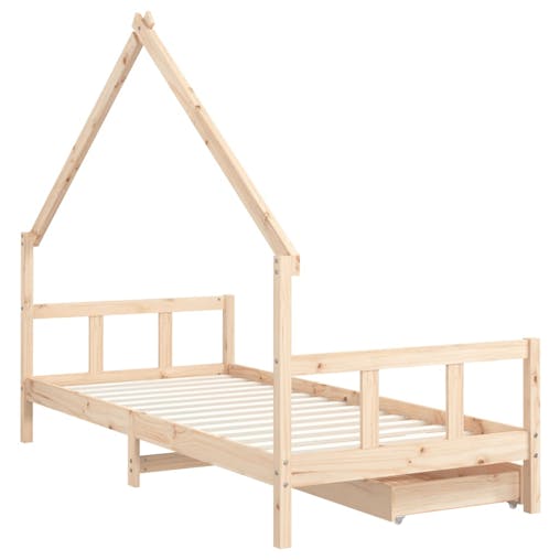 NNEVL Kids Bed Frame with Drawers 90x190 cm Solid Wood Pine
