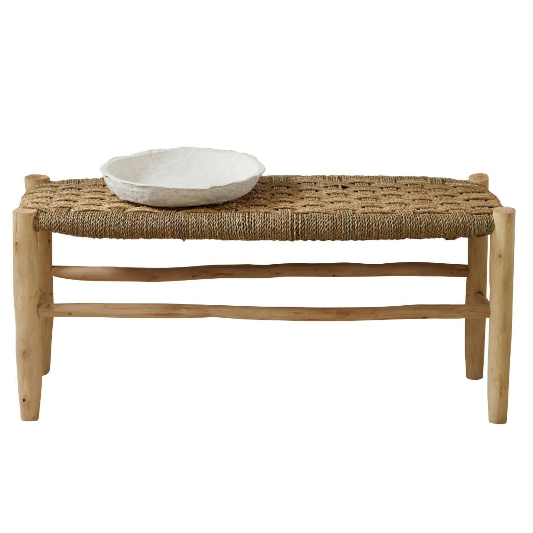 - Banc marocain  tressage damier osier/bois naturel 100 cm