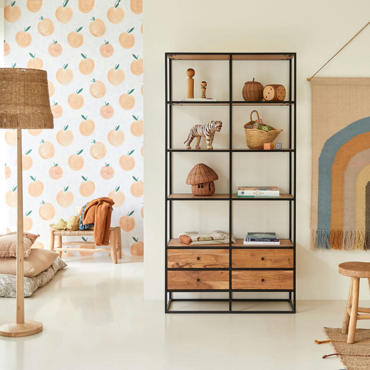 AGRA - Bibliothèque enfant en acacia massif et métal