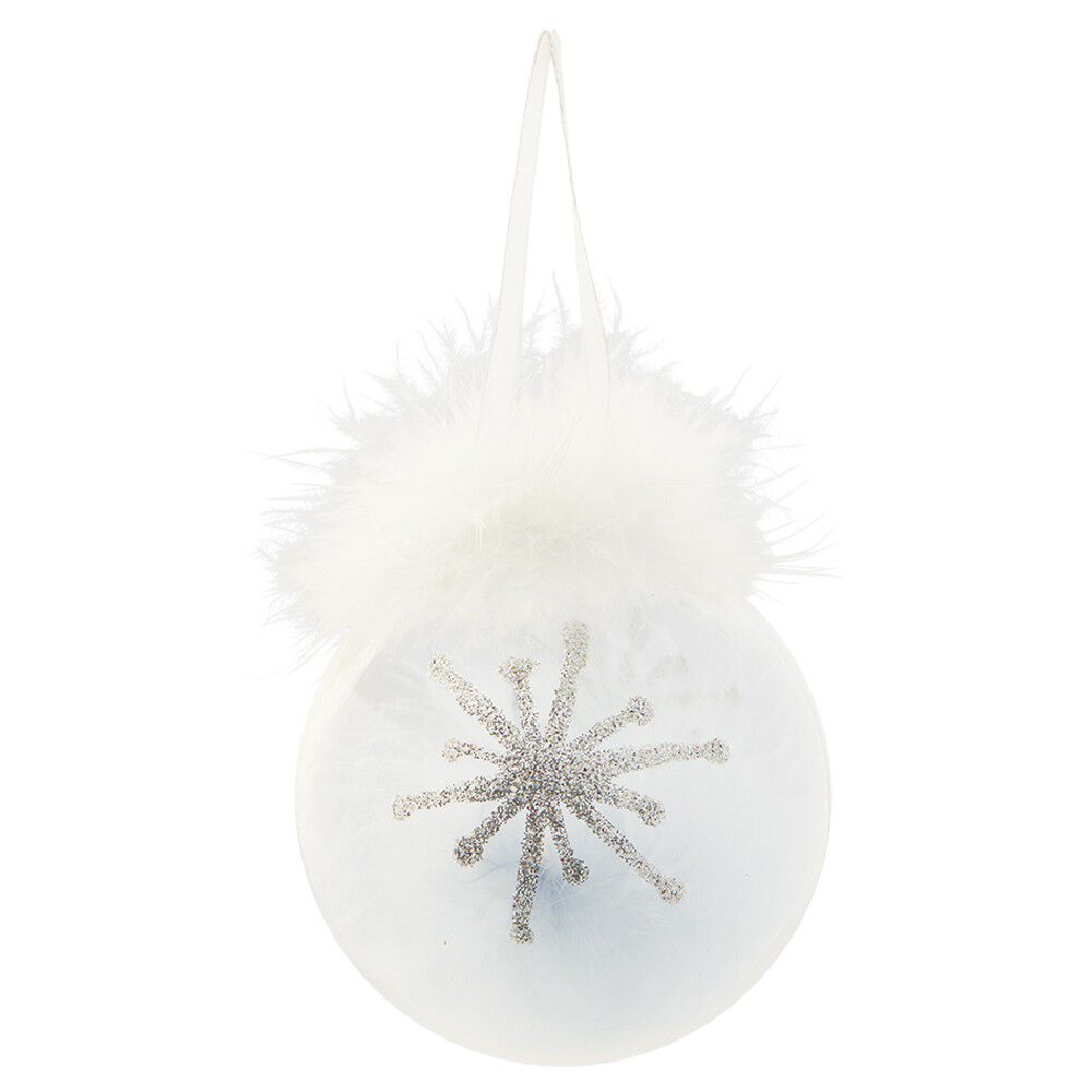 Boule de No&euml;l transparente avec plumes