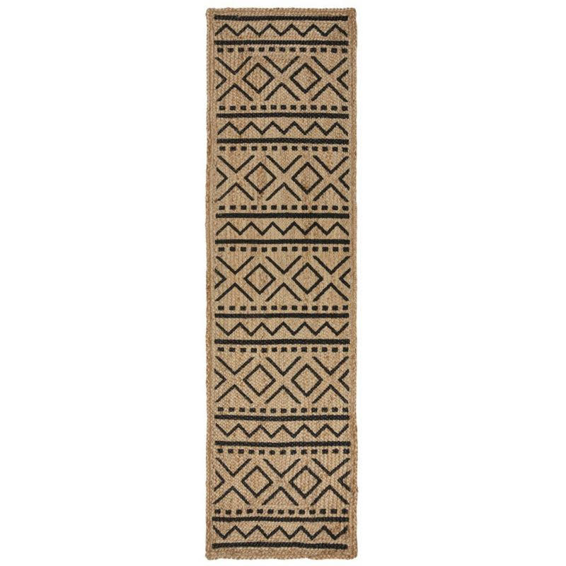 LUIS - Tapis en jute naturel motifs geometriques noirs 60 x 230