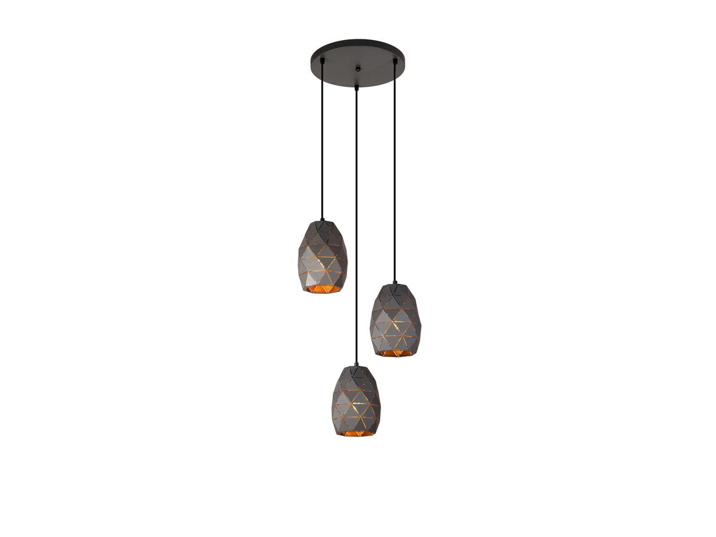 Lampa wisząca Harley 3-punktowa stalowa szaro-złota