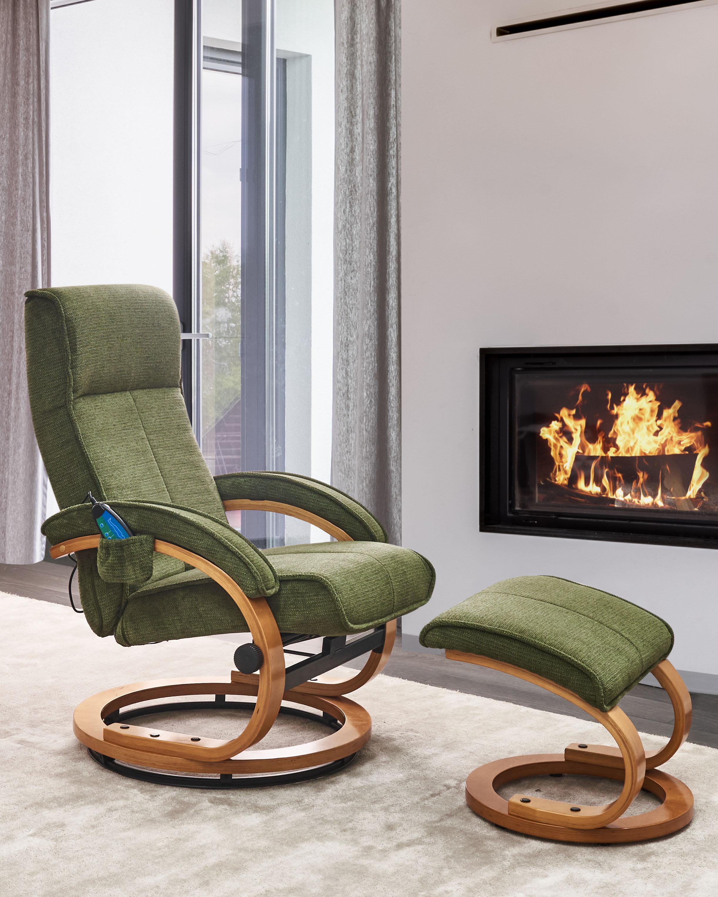 Massage Chair HERO with Footstool Fabric Green