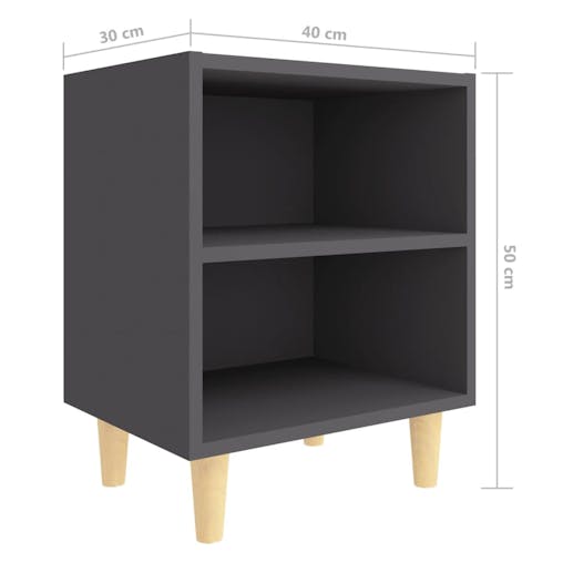 NNEVL Bed Cabinets with Solid Wood Legs 2 pcs Grey 40x30x50 cm