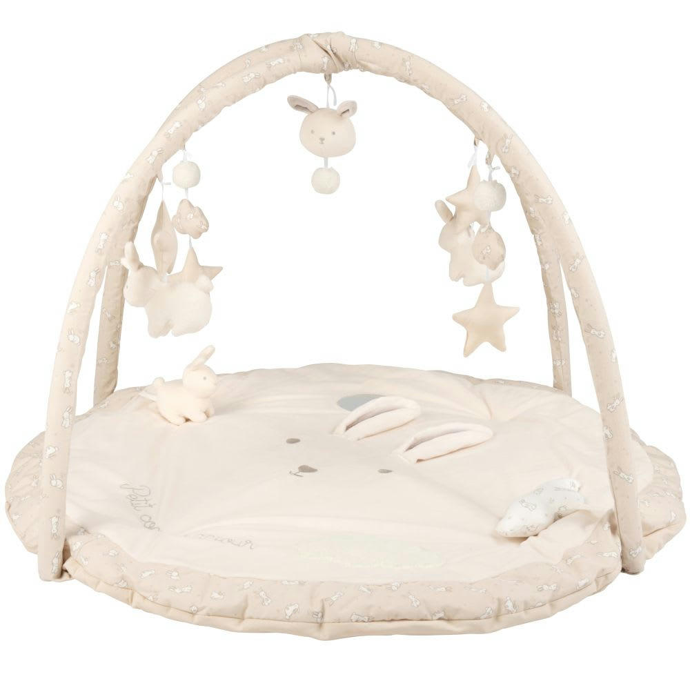 BULLE - Tapis d'éveil bébé rond écru, blanc et taupe D90