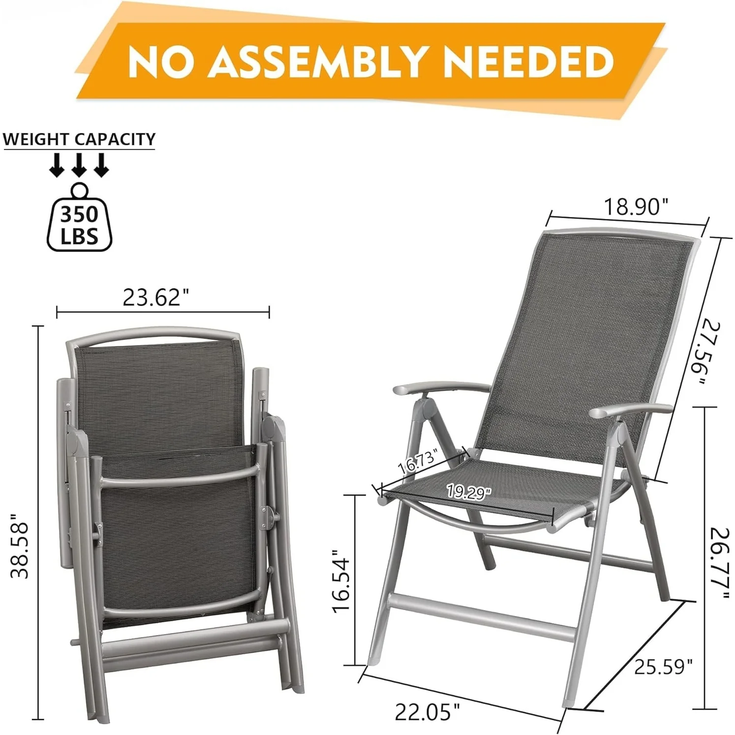 Aluminium Frame Patio Folding Chairs Set of 2
