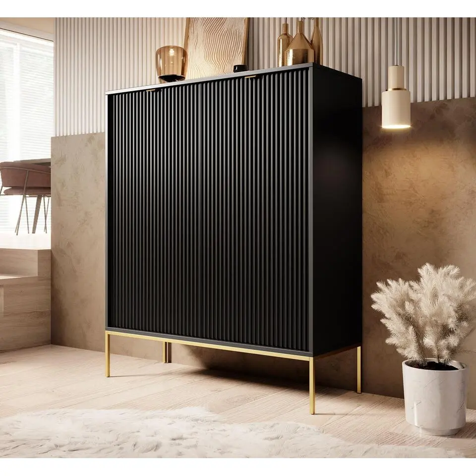 Meubella - Dressoir Navil 2 - Zwart - 104 cm - Hoog