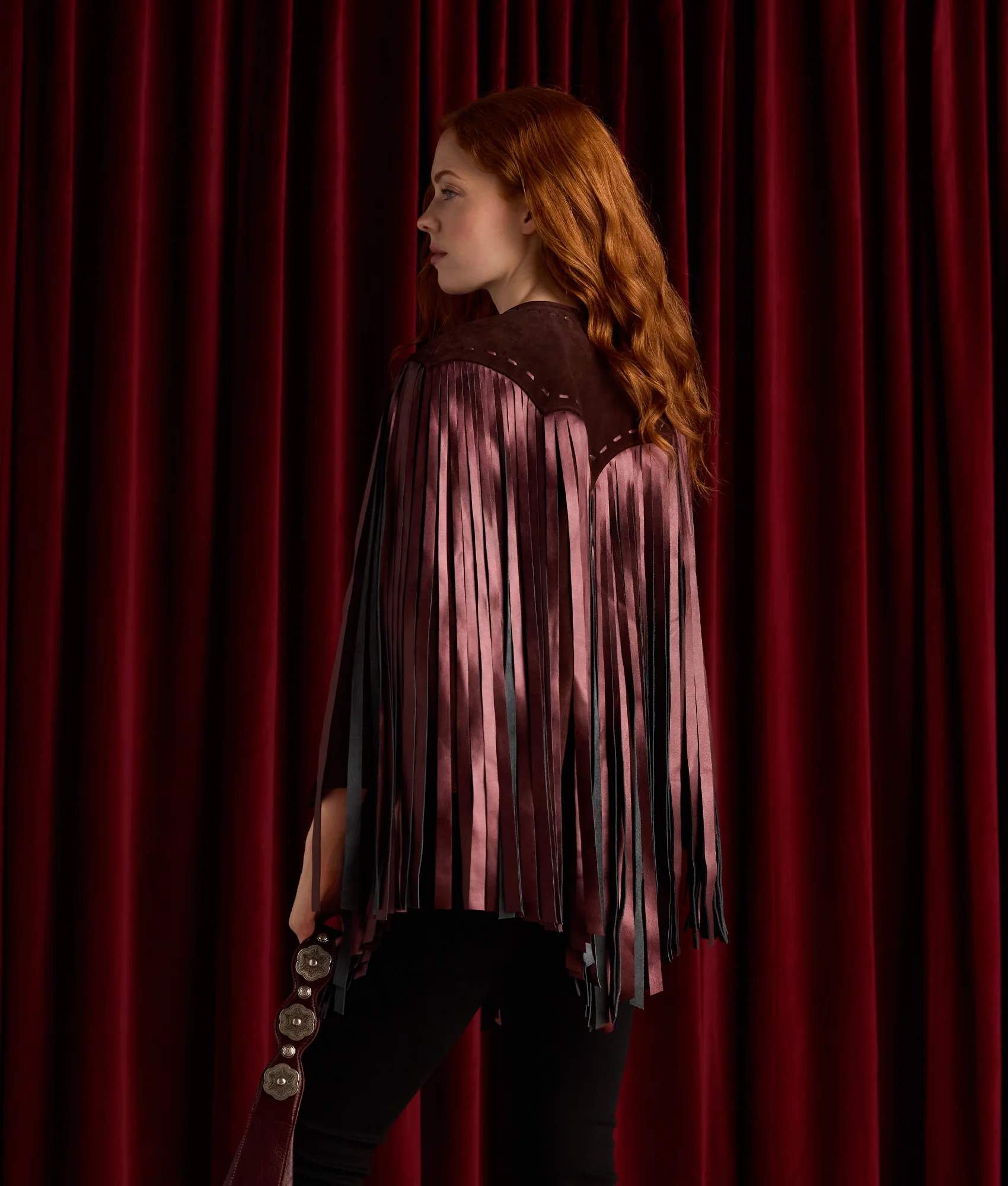 Shayanne Fringe Cape - Black Cherry