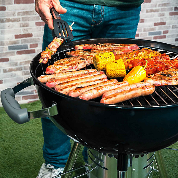 Barbecue au Charbon a Roulettes Kekai Yellowstone 58x47x100 cm Rond avec Couvercle et Briquet Couleur Emaille Noir