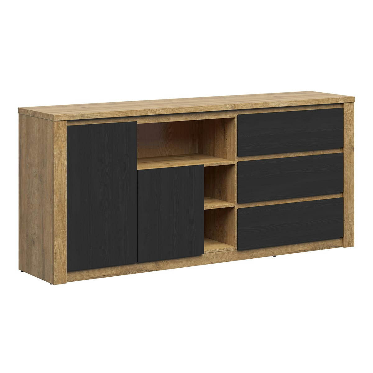 - Buffet 2 portes 3 tiroirs stratifiés stratifié naturel et noir