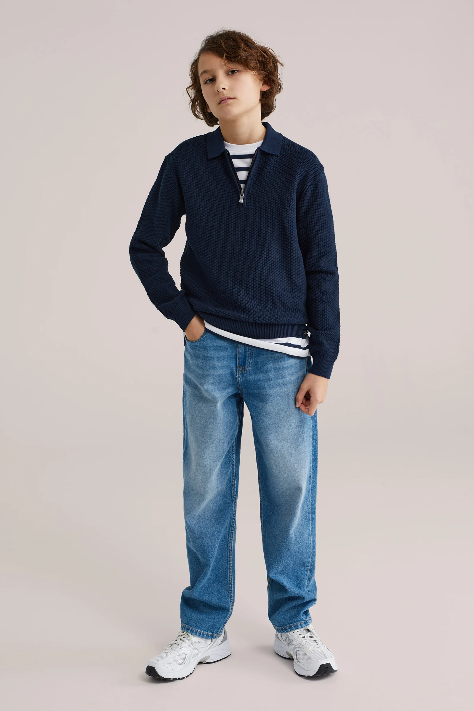 Jongens gebreide trui met quarter-zip en structuur