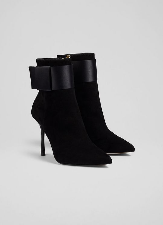 Larissa Black Suede and Stain Bow Detail Ankle Boots