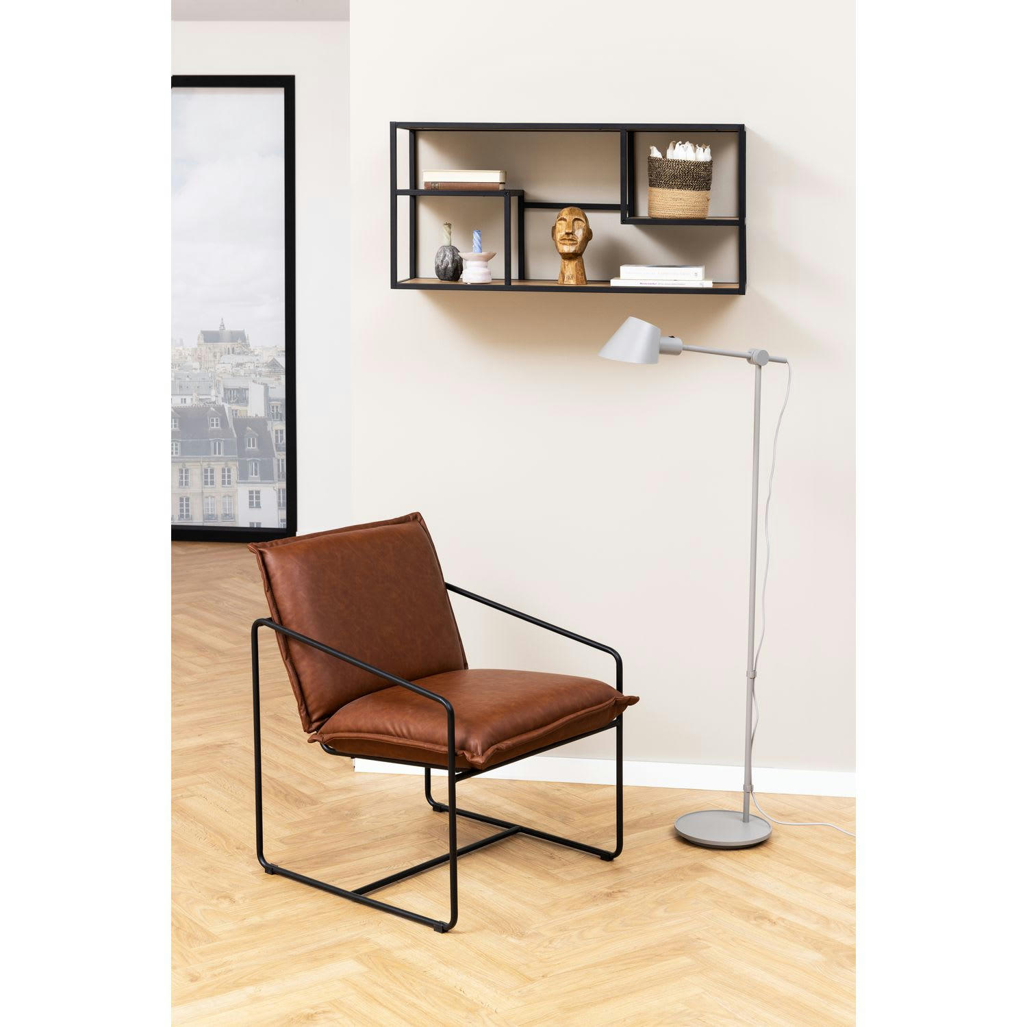 SIREINE - Etagère murale ajourée 3 niveaux en mdf et métal beige