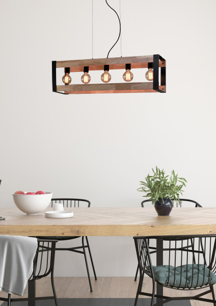 Lampa wisząca czarna-naturalne drewno VARNA 5xE14x40W Candellux