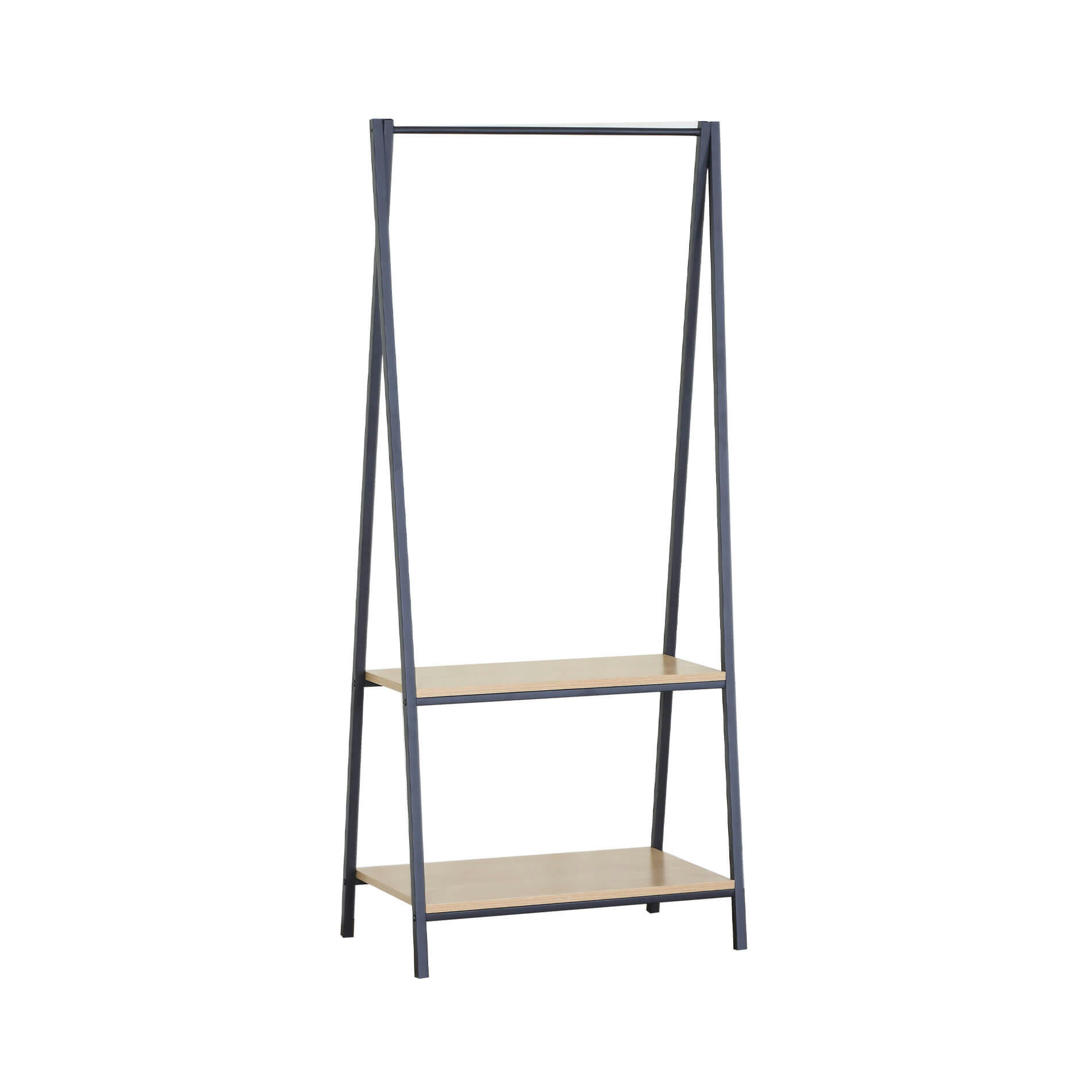 - Portemanteau avec 2 étagères en métal et aggloméré noir et beige