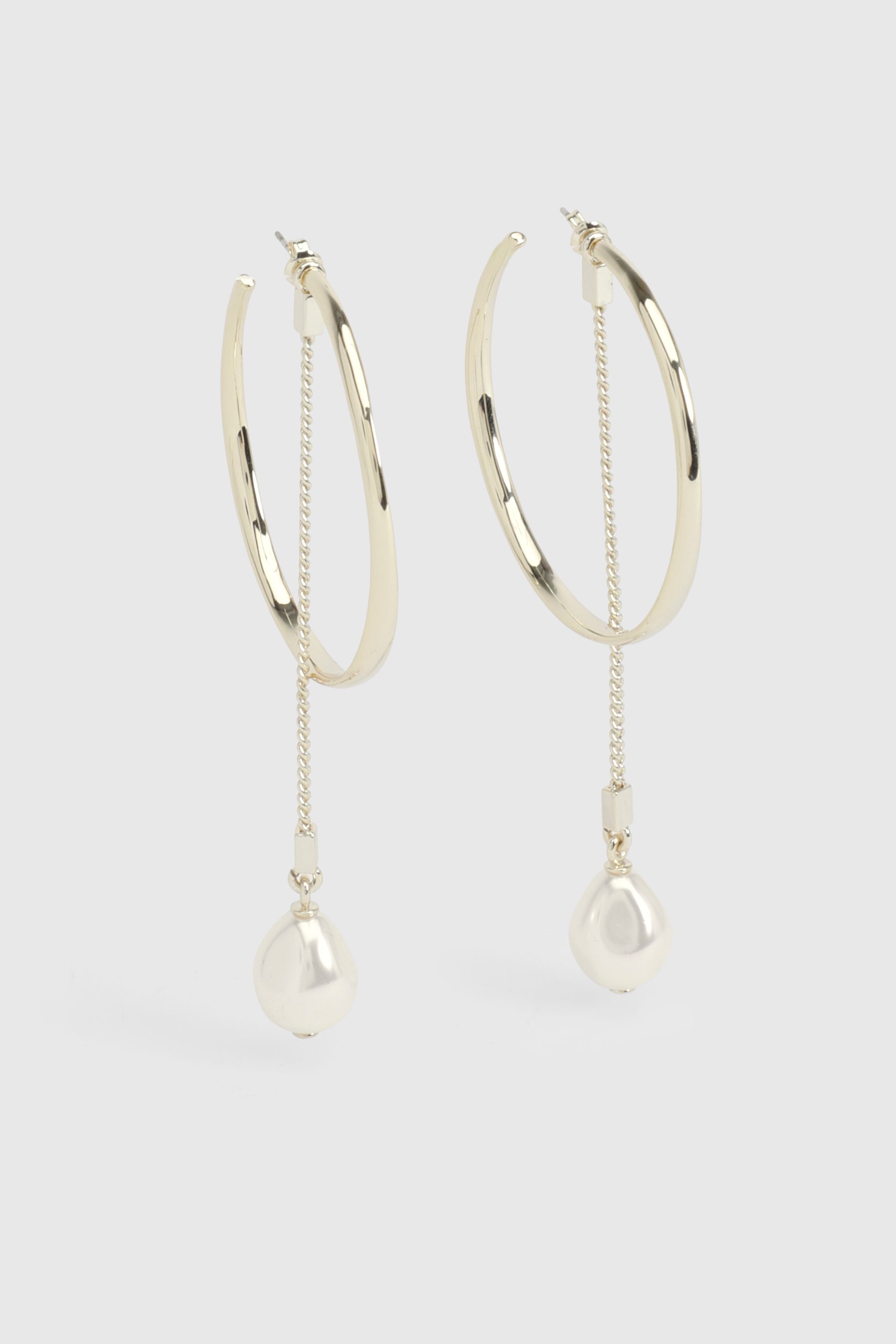KarenMillen Modern Pearl Hoop Earrings