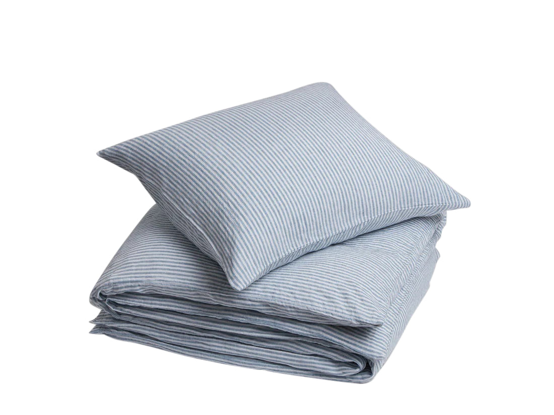 Yumeko dekbedovertrek gewassen linnen blue stripe 140x220   1/60x70