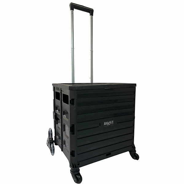 Chariot de course 8 roues - Pliable - Plastique - Avec Couvercle - Noir - 70Kg