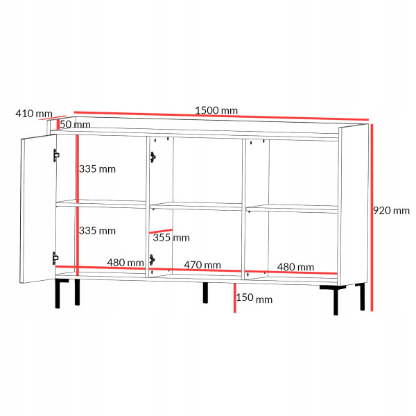 Komoda z drzwiami uchylnymi Liam 3D 150 Biała